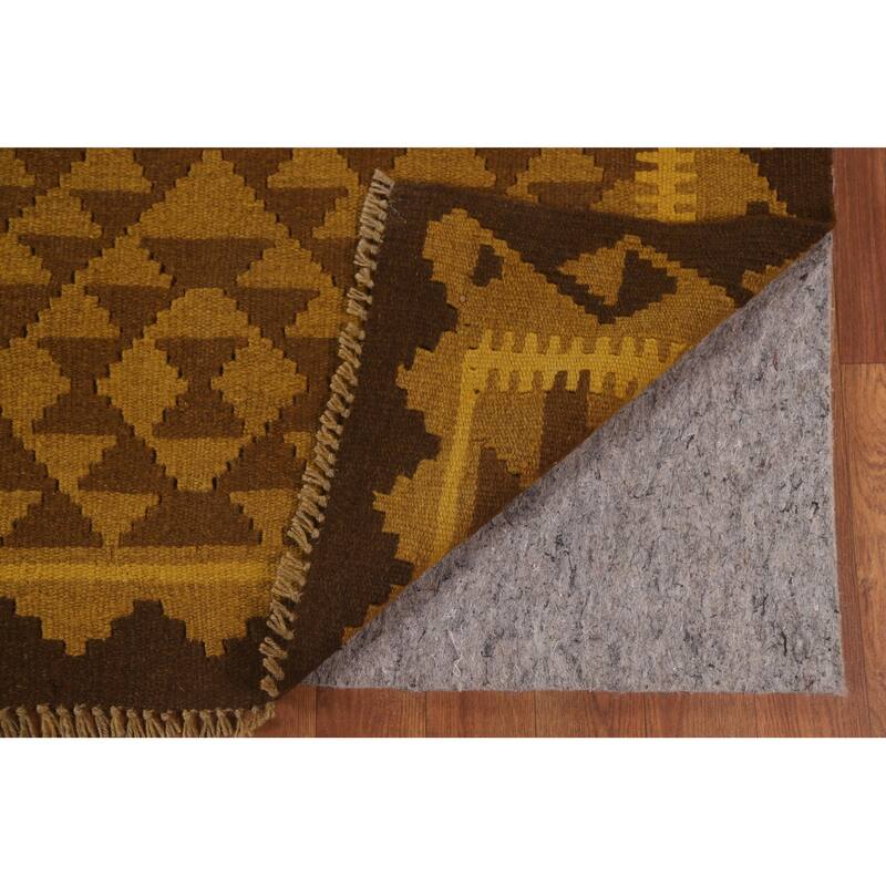 Hand Woven Oriental 100% Wool Carpet Southwestern Geometric Yellow & Gold Kilim Area Rug - 9' 10'' X 6' 10''