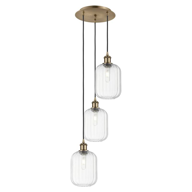 Innovations Lighting Endless Possibilities Ballston - Preston - 3 Light 13" Jar Shade Cord Hung Multi Pendant - Antique Brass/Clear