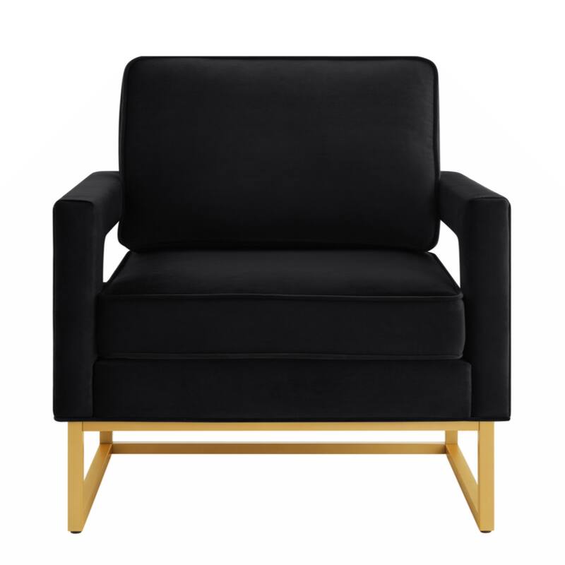 Modern Style Accent Chair with Gold Metal Base , Velvet Upholstered Leisure Chair with Open Armrest, Armchair