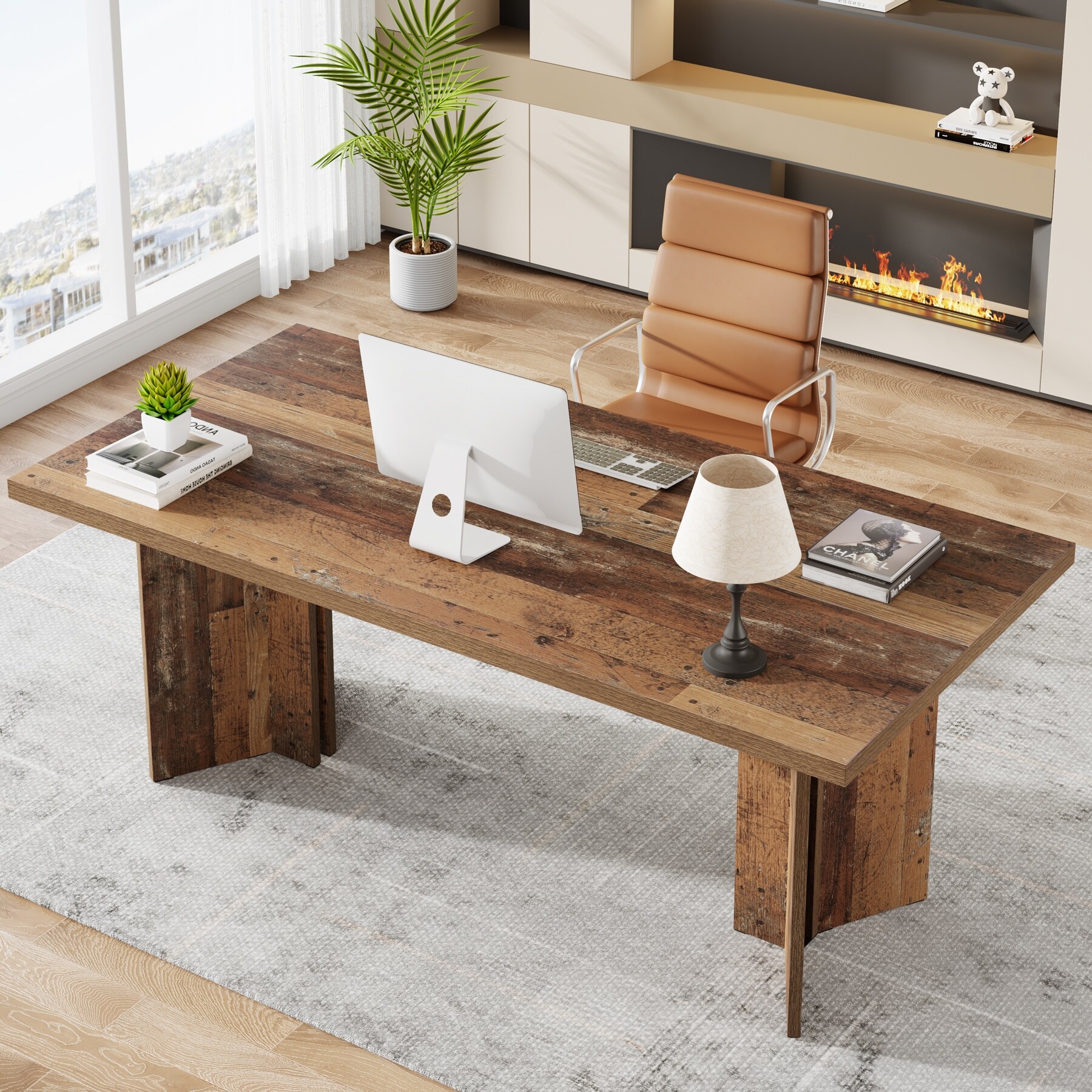 63 Inches Wood Large Executive Office Desk - Overstock - 39893564