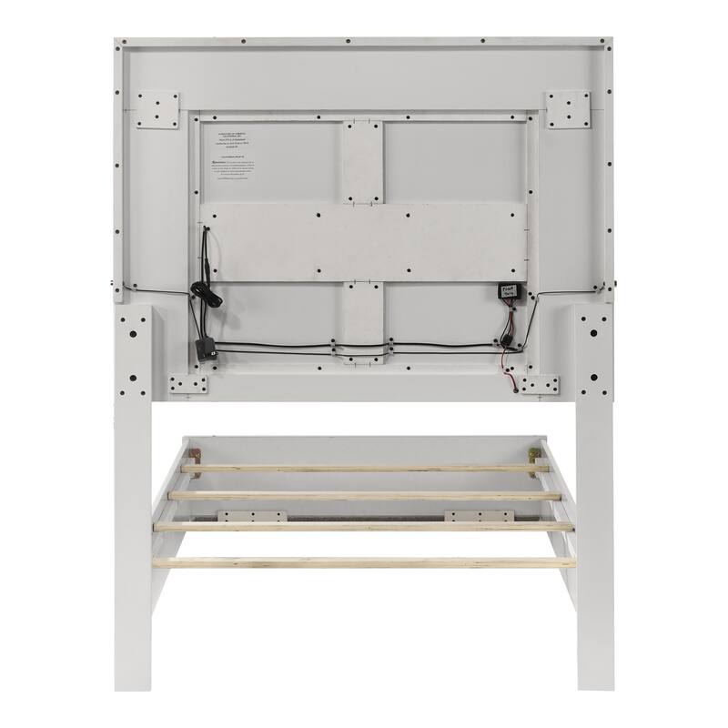 Furniture of America Roon Modern White Wood Panel Bed with LED on Headboard