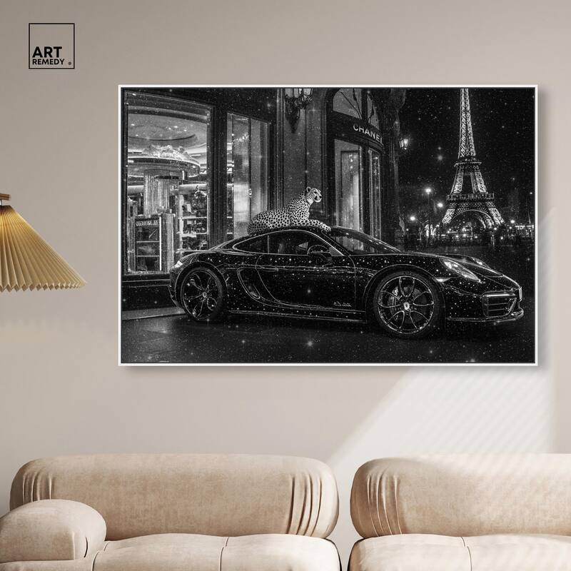 Glistening Cheetah and Car Canvas by Art Remedy