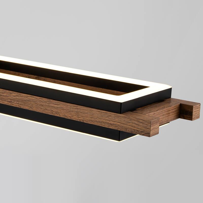 3/5-Light Integrated LED Linear Wood Chandelier Kitchen Island Pendant Light