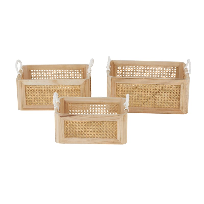 Rattan Woven Decorative and Functional Storage Basket with Rope Handles - Set of 3 Brown or Light Brown - Roche River Decor