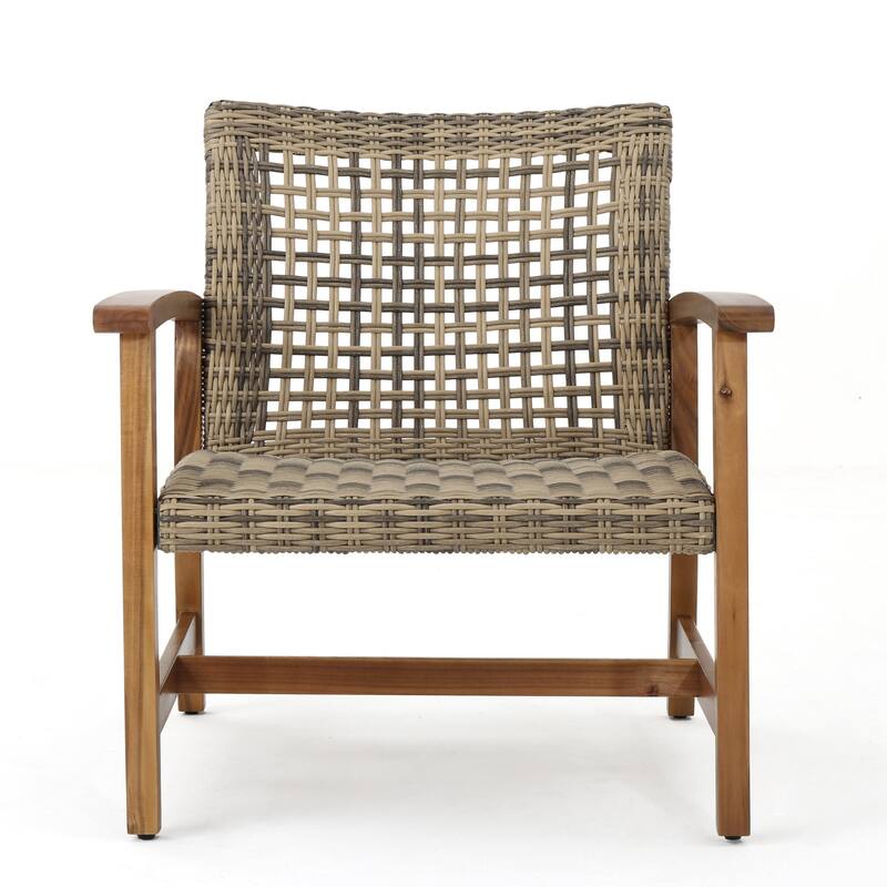 Bops Outdoor Accent Club Chair Set of 2, Brown Acacia Wood Gray Wicker