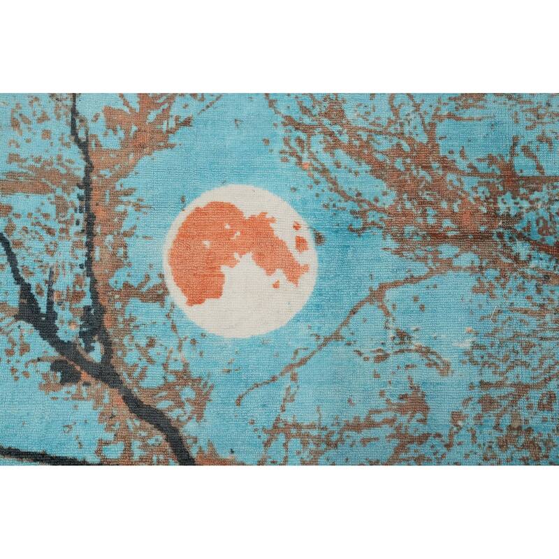 Hand Knotted Oriental Viscose Silk Carpet Modern Pictorial Multi-Colored Abstract Area Rug - 7' 11'' X 5' 6''