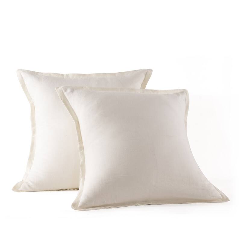 WHOLINENS Stone Washed French Linen European Pillow Shams 2 Pcs 26x26 Inches - Beige
