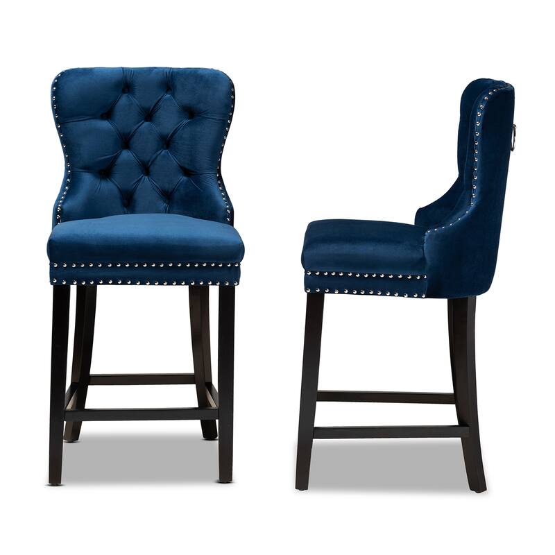 Howell Modern Transitional Velvet and Dark Wood 2-PC Counter Stool Set