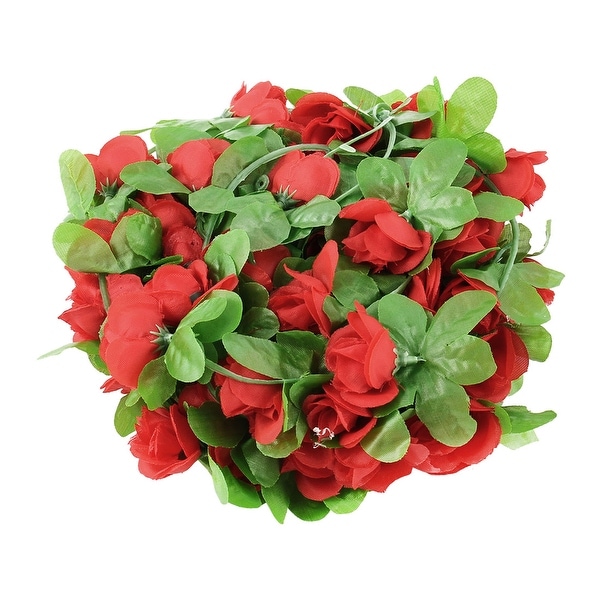 Home Wedding Plastic Artificial Flower Hanging Ivy Vine Red 7.2ft Length 2pcs