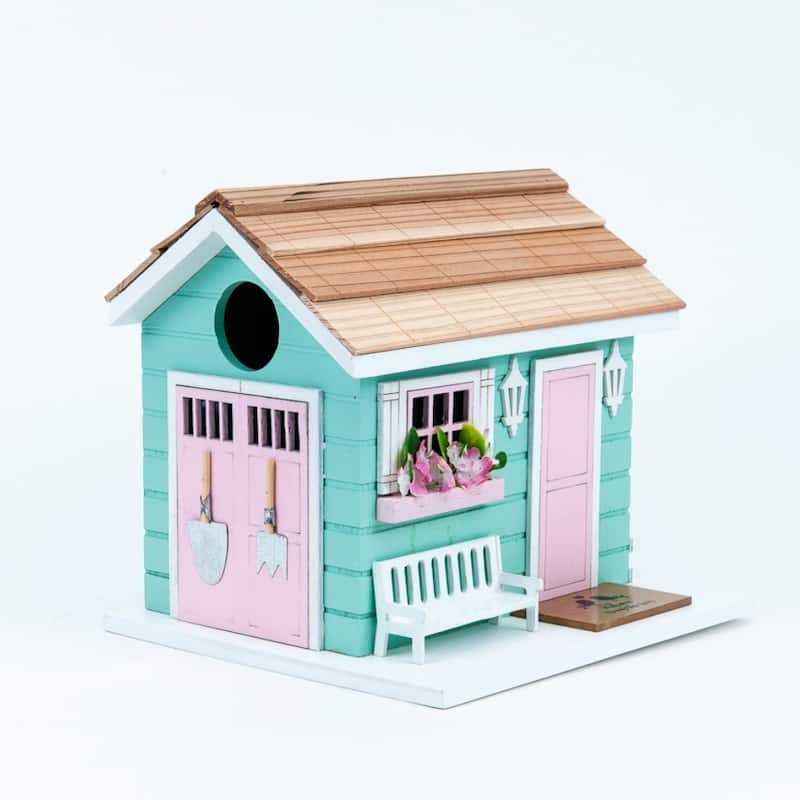 Home Bazaar 6.75" x 6.5" x 7.5" She Shed Birdhouse - Aqua - 7.5"x6.75"x6.5"
