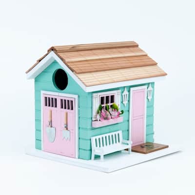Home Bazaar 6.75" x 6.5" x 7.5" She Shed Birdhouse - Aqua - 7.5"x6.75"x6.5"
