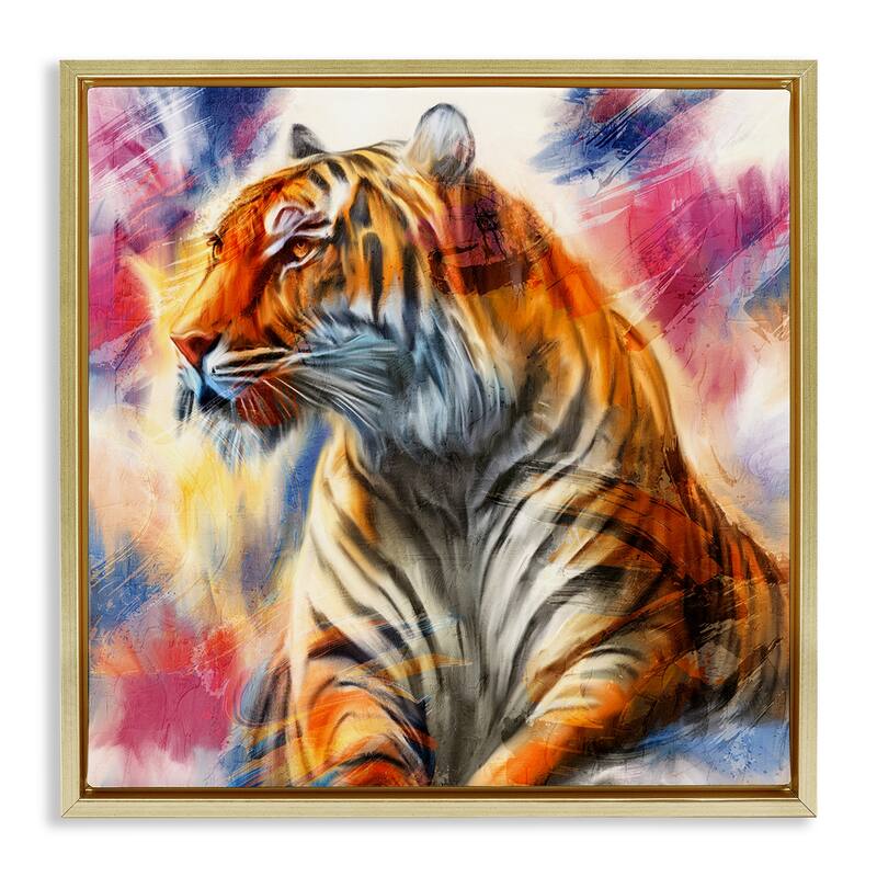 Stupell Fierce & Elegant Tiger Framed Floater Canvas Wall Art Design By Kim Allen - 25 x 25 - Gold