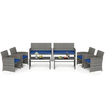 Gymax 8 Piece Patio Furniture Set Outdoor Wicker Conversation Set w/