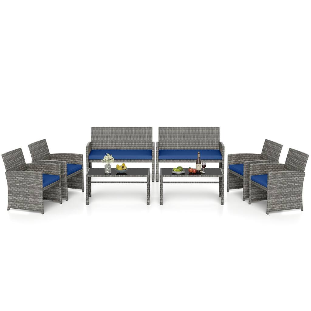 Gymax 8 Piece Patio Furniture Set Outdoor Wicker Conversation Set w/