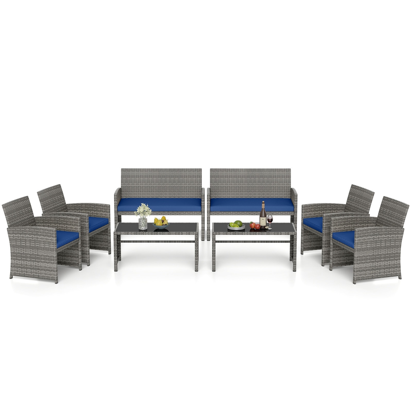 Gymax 8 Piece Patio Furniture Set Outdoor Wicker Conversation Set w/