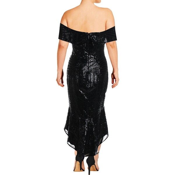 bariano off shoulder sweetheart sequin maxi dress