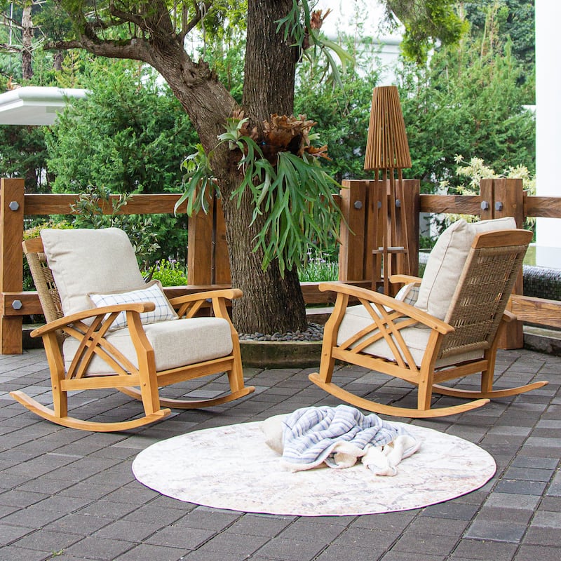 Cambridge Casual Carmel 3-piece Teak Outdoor Rocking Chair Set with Cushion