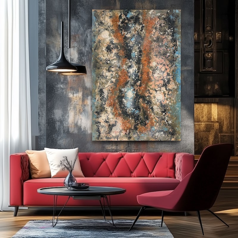 Elementum Hand Painted Abstract Horizontal Canvas Wall Art 47x31 Inch - Beige