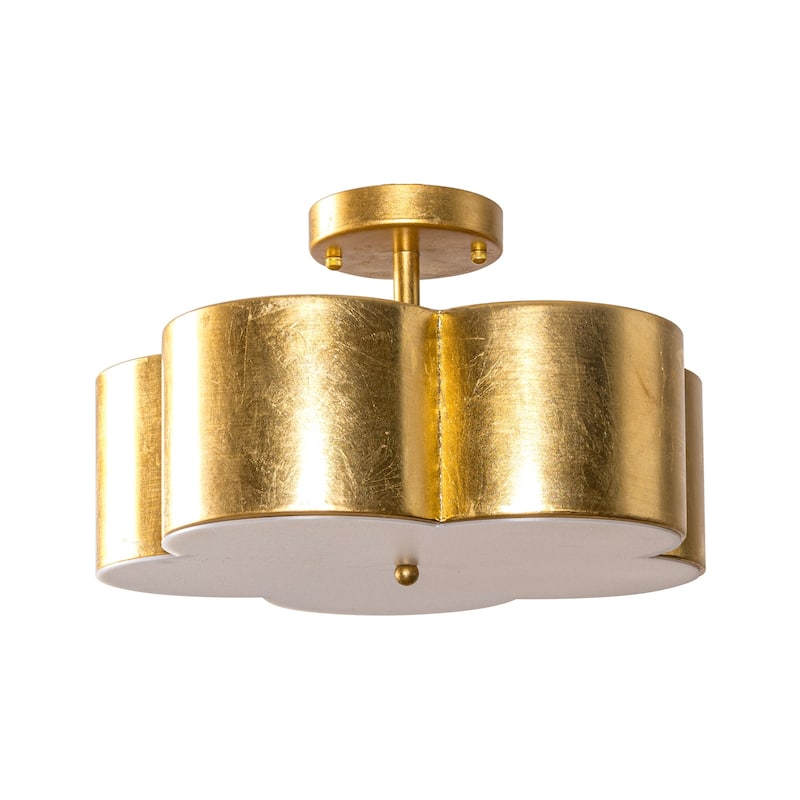 15.4" Distressed Gold 3-Light Flower Semi-Flush Mount Ceiling Light