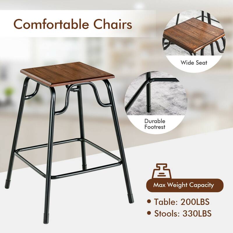 Gymax 5PCS Bar Table Set Counter Height Dining Set w/ 4 Stools Rustic