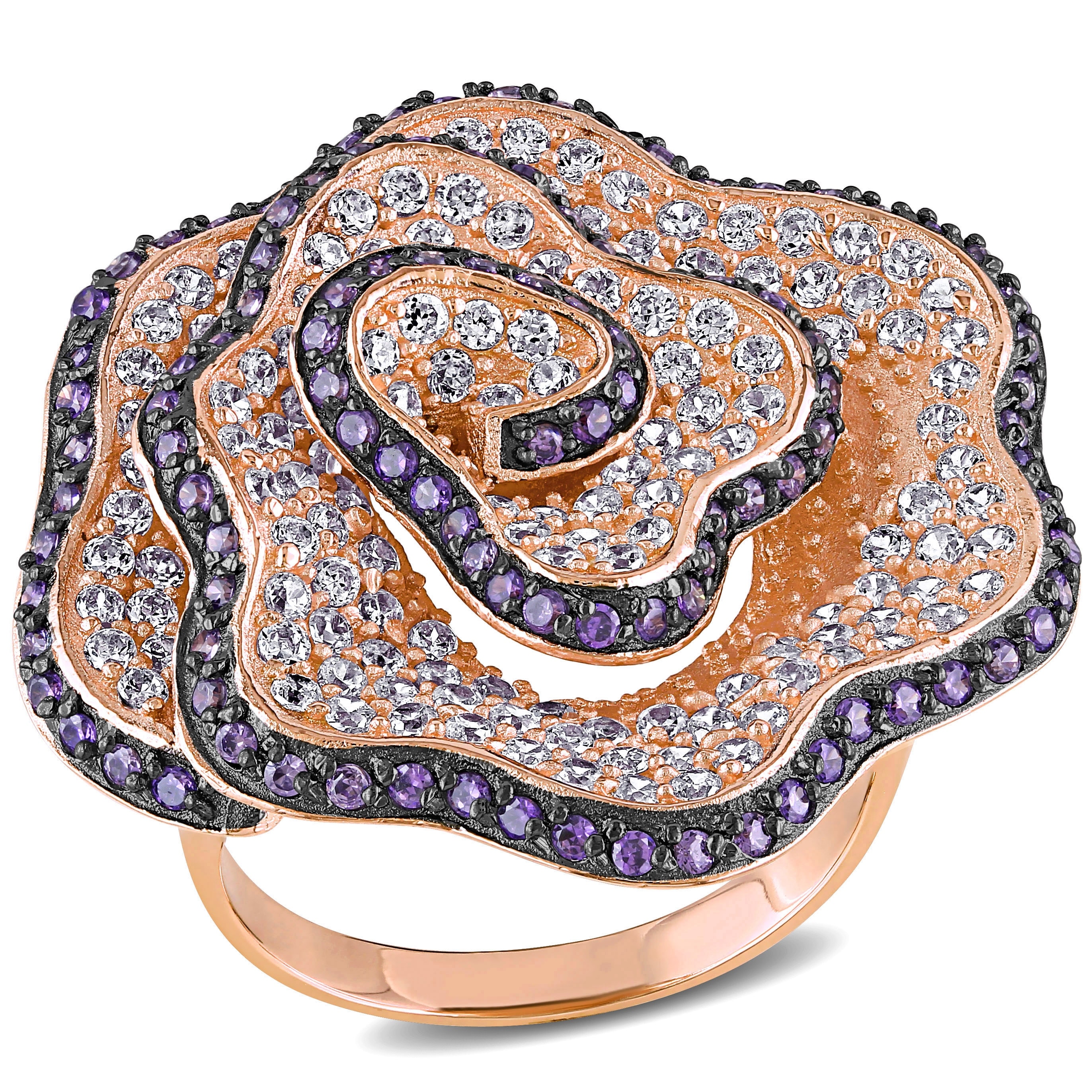 Miadora Black and White Cubic Zirconia Flower Ring in Pink Silver