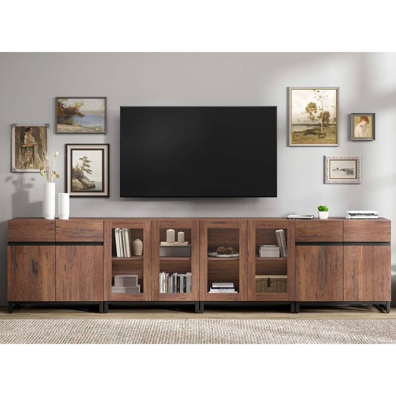 4-in-1 TV Stand for 120" TVs, Entertainment Center with Glass Doors & Metal Legs