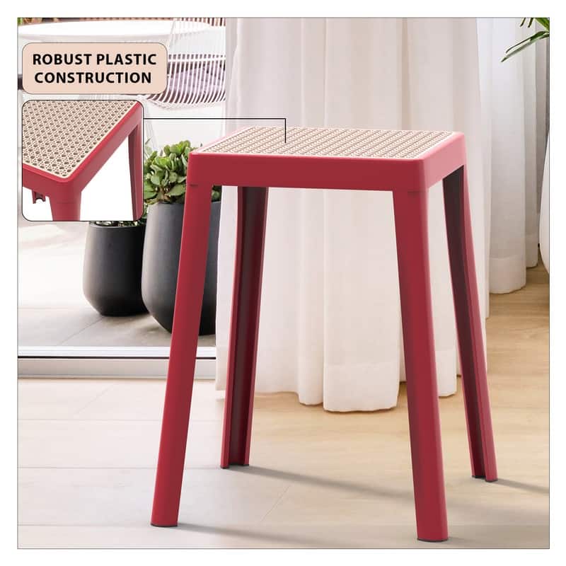 Tresse Modern Stackable Dining Stool with Wicker Seat for Dining Room, Garden, Patio, Indoor or Outdoor - No Assembly Required