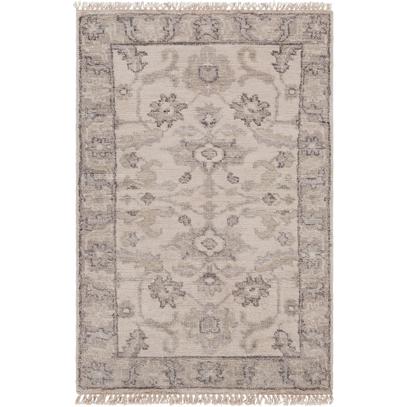 Hand-Knotted Brading Border Viscose Area Rug - 10' x 14' - 10' x 14' - Grey