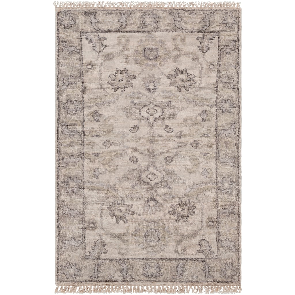 Hand-Knotted Brading Border Viscose Area Rug - 9' x 13'