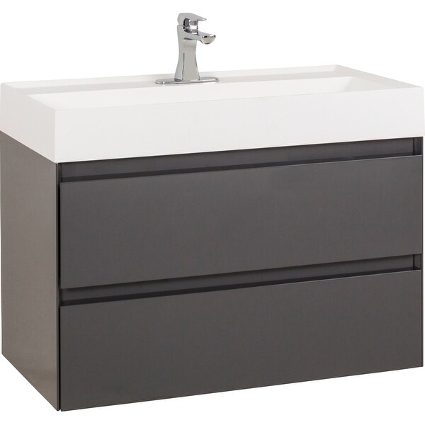 Jeffrey Alexander VN-COS-36-RE Costrel 36" Wall Mounted Single Basin Vanity Set with Wood Cabinet and Acrylic Vanity Top