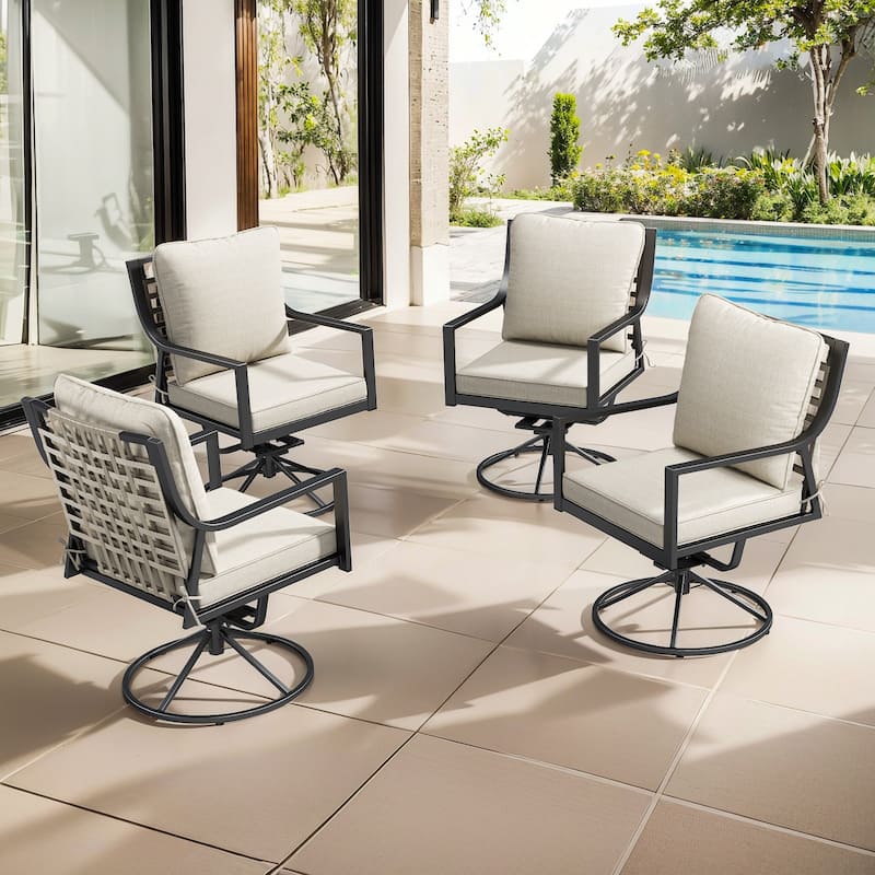 Outdoor Swivel Chairs Patio Glider Chairs Beige Cushion - 4PCS Swivel Chair
