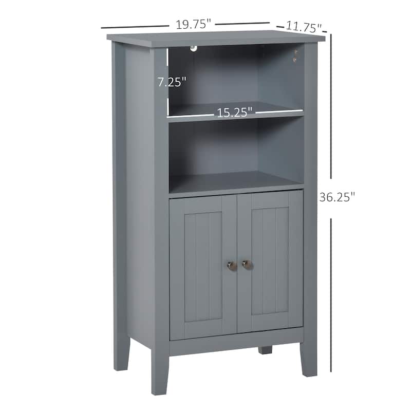 Kleankin Bathroom Cabinet Organizer with 2-Tier Open Shelves, Double Door Enclosed Storage and Elevated Base