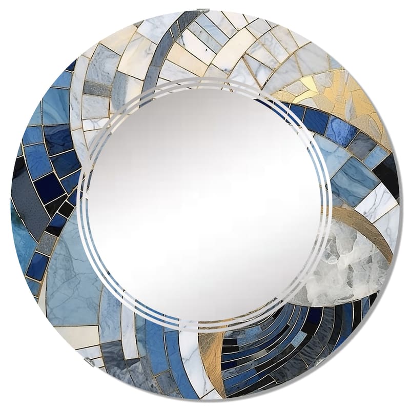 Designart "Gold Constructing Blue Realms I" Abstract Shapes Modern Wall Mirror