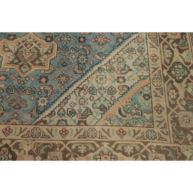 Hand Knotted Oriental 100% Wool Carpet Traditional Floral Navy Blue & Blues Tabriz Area Rug - 9' 3'' X 6' 3''