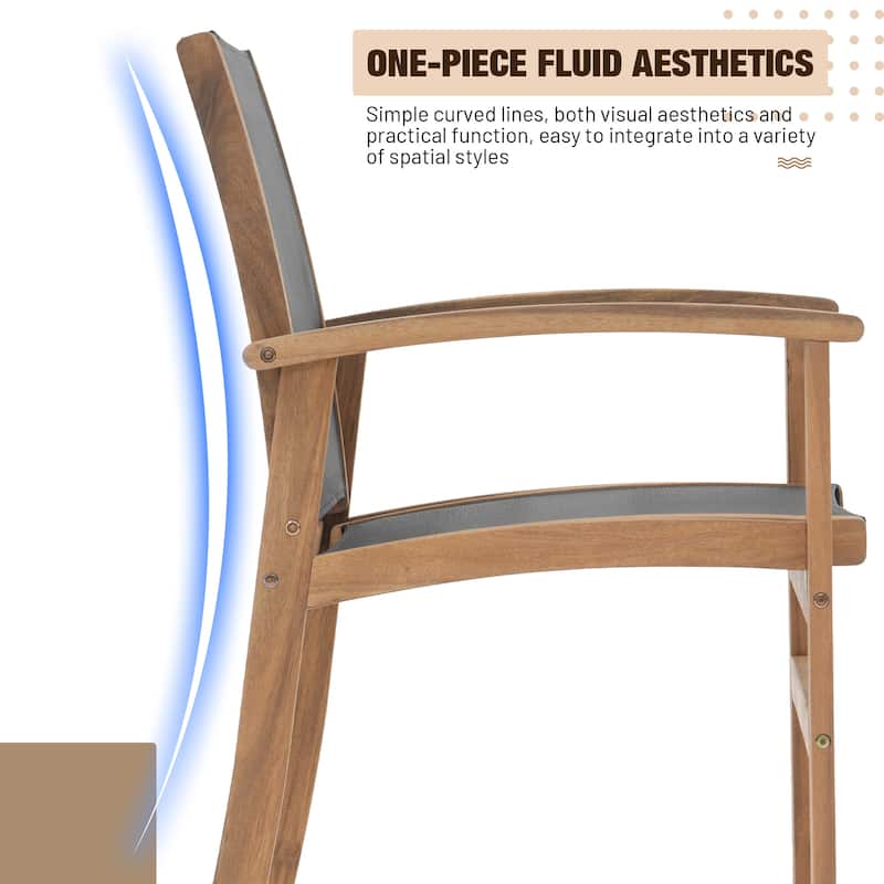 Outdoor Wooden Armchairs with Textilene Back (Set of 4)