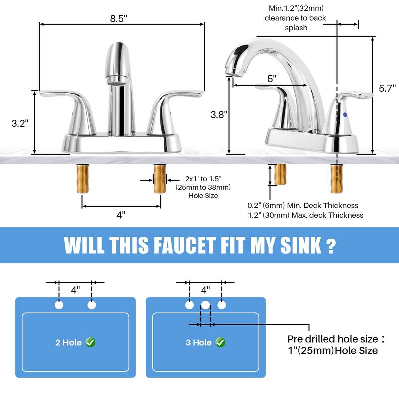 WOWOW 4 in. Centerset Double Handle High Arc Bathroom Sink Faucet