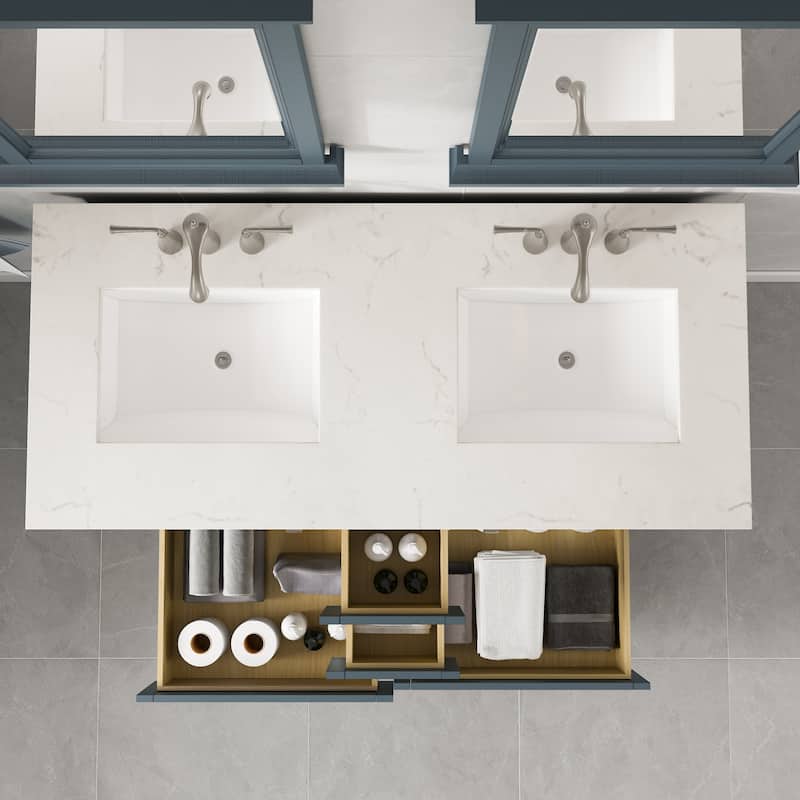 Eviva Britney 48"W Ash Blue DS Bath Vanity with Carrara Quartz Top