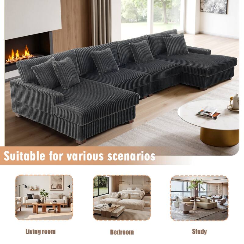 Cotton Flannel 3-Seat Modular Sectional Sofa with Chaise