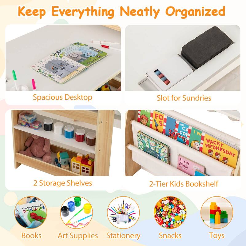 Costway Kids Art Table and Chair Set with Easel & Chair Whiteboard & - See Details