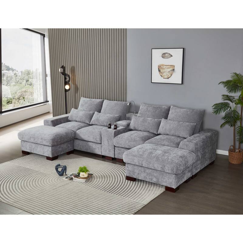 Oversized U Shaped Sleeper Sectional Sofa Pull Out Couch Bed