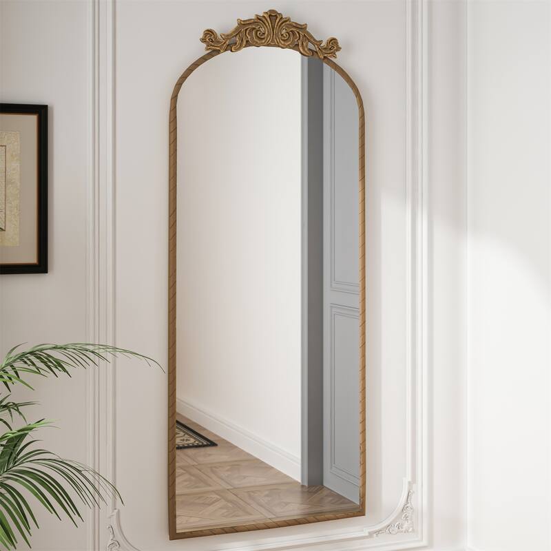 58"x24"Arched Hanging Wall Mounted Mirror with Metal Frame and Hooks