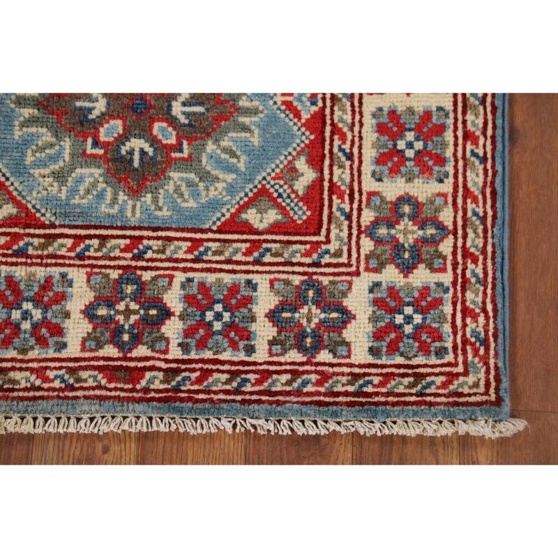 Blue Kazak Accent Rug Handmade Geometric Wool Carpet - 2'0" x 3'0"
