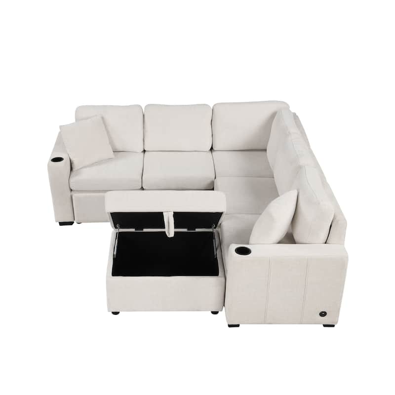 Roomfitters 84.7" Convertible Sectional Sofa Bed with Pull-Out, L-Shaped U-Shaped Configuration & Storage Ottoman
