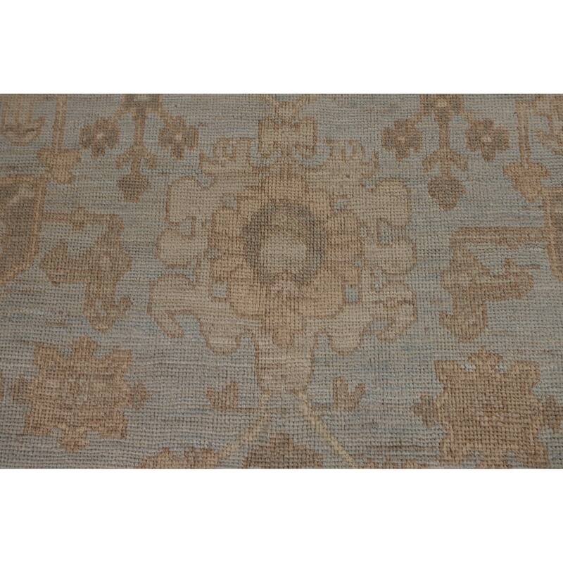 Vegetable Dye Oushak Turkish Rug Hand-Knotted Blue Wool Carpet - 8'11"x 11'8"