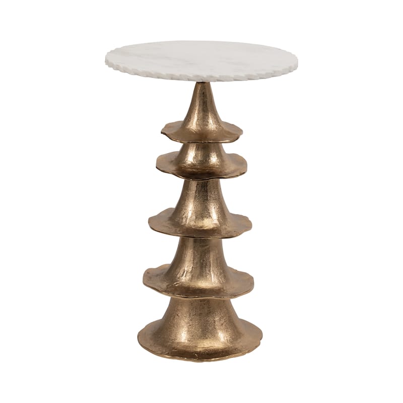 Sagebrook Home's Elegant 24-inch Jagged Edge Accent Table, White Marble Top, Aluminum Base - 15" x 15" x 24"