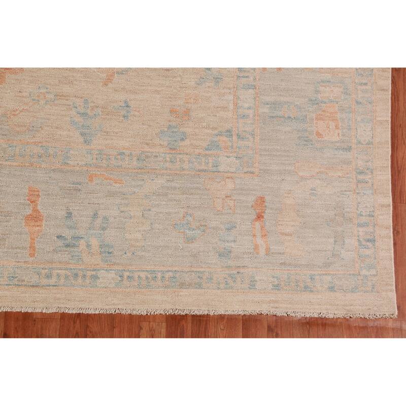 Hand Knotted Oriental 100% Wool Carpet Transitional All-Over Peach Oushak Area Rug - 12' 2'' X 9' 5''