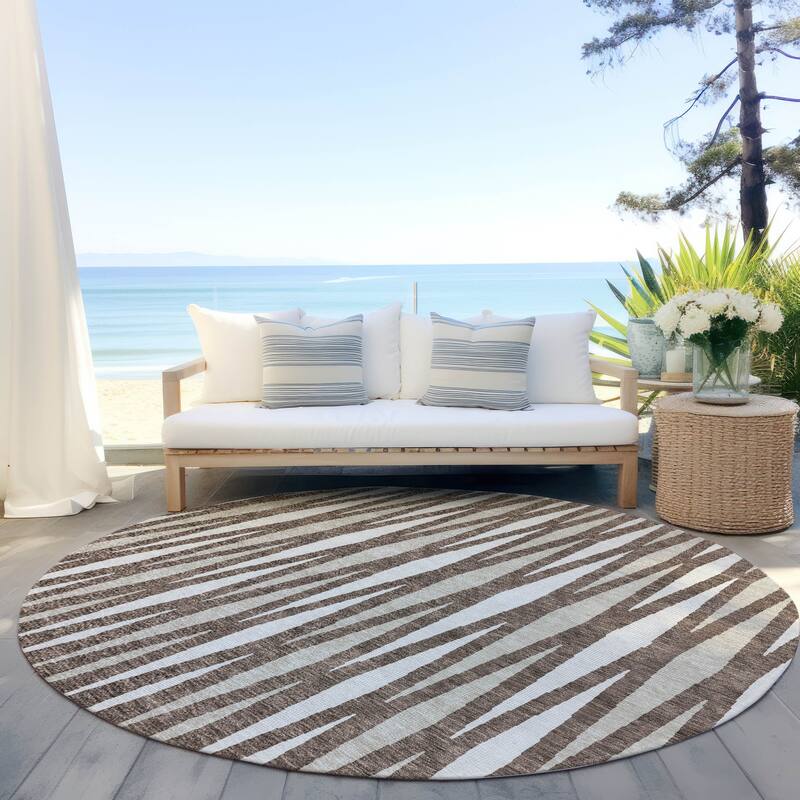 Machine Washable Indoor/ Outdoor Chantille Mosaic Contemporary Rug - Brown - 8' x 8'