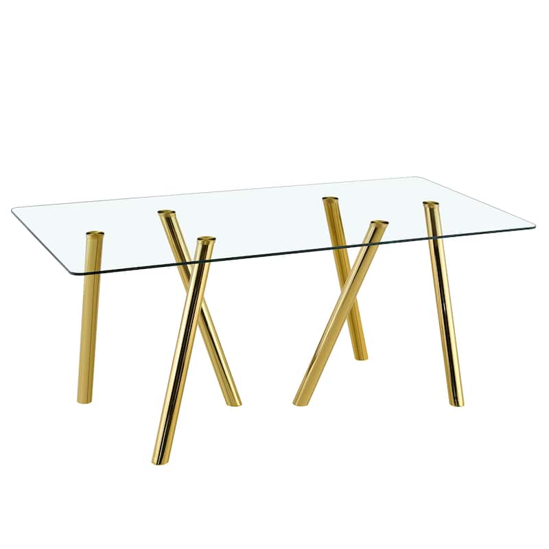 71-Inch Tempered Glass Dining Table with Sturdy Metal Legs