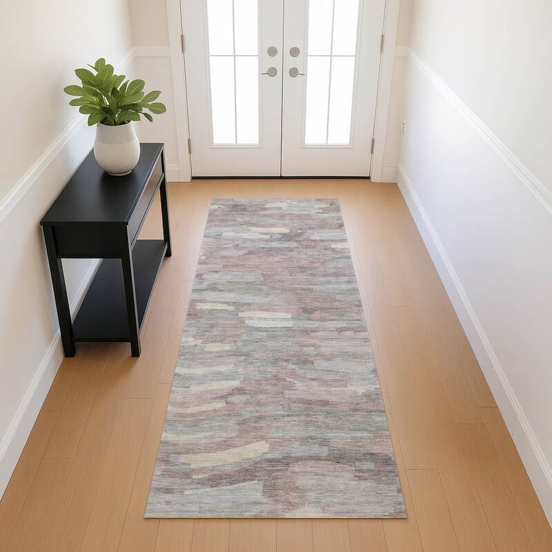 Machine Washable Indoor/ Outdoor Abstract Rock Chantille Rug