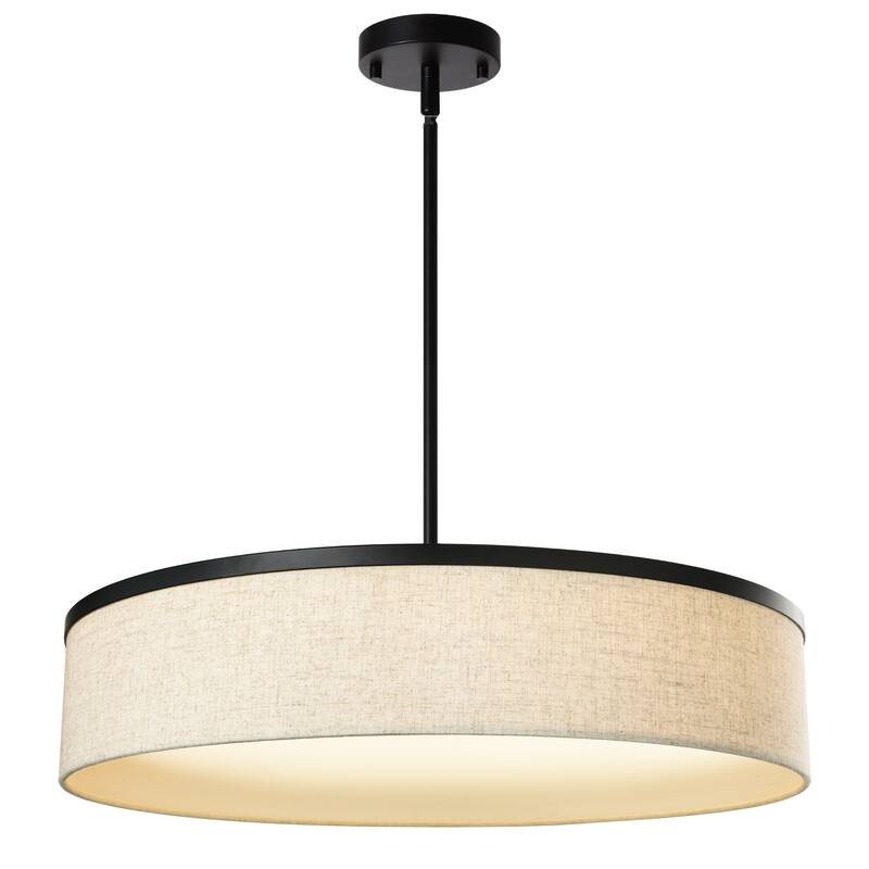 Farmhouse Drum Chandelier Integrate LED Ceiling Pendant w Fabric Shade